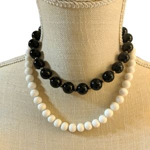 Black and White Beaded Necklace Bundle Pair of 2